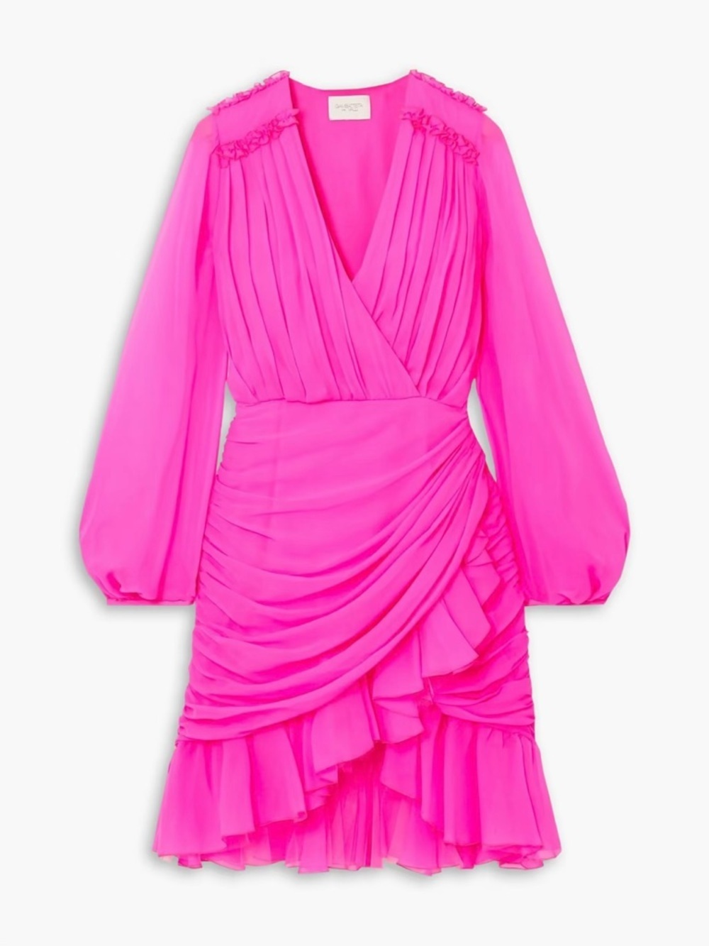 NWT Giambattista Valli ‘Wrap-Effect Ruffled Silk-Georgette Mini Dress’ in Pink 2